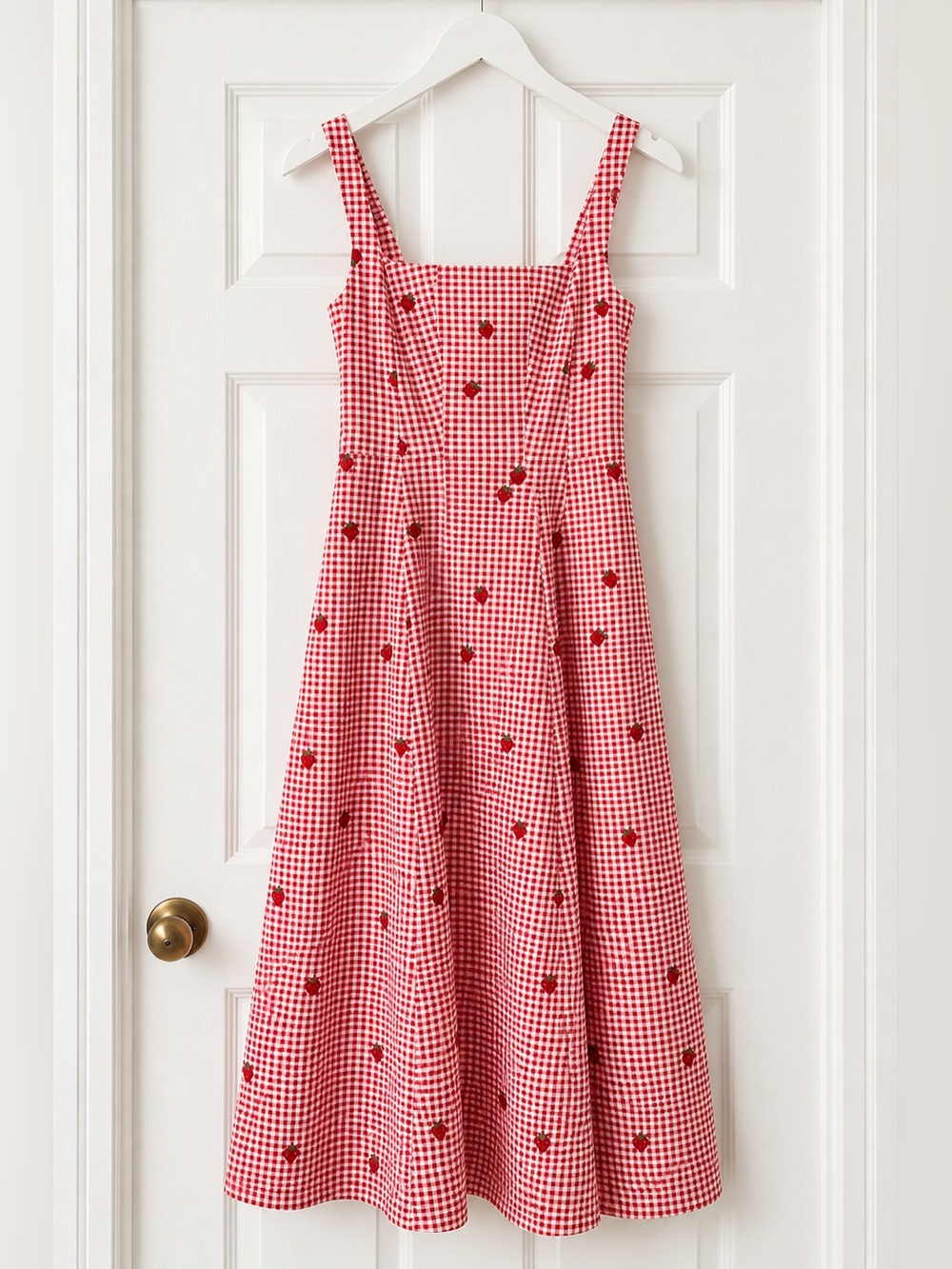 Abercrombie & Fitch Mila Midi Dress Red Gingham Strawberry Cottagecore SizeS NWT
